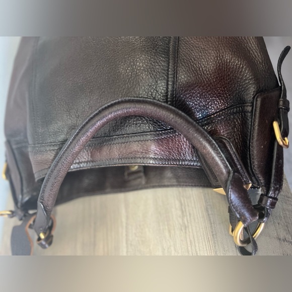 Prada Vitello Hobo bag large tote Deerskin leather dark cherry red gold logo - Picture 12 of 14